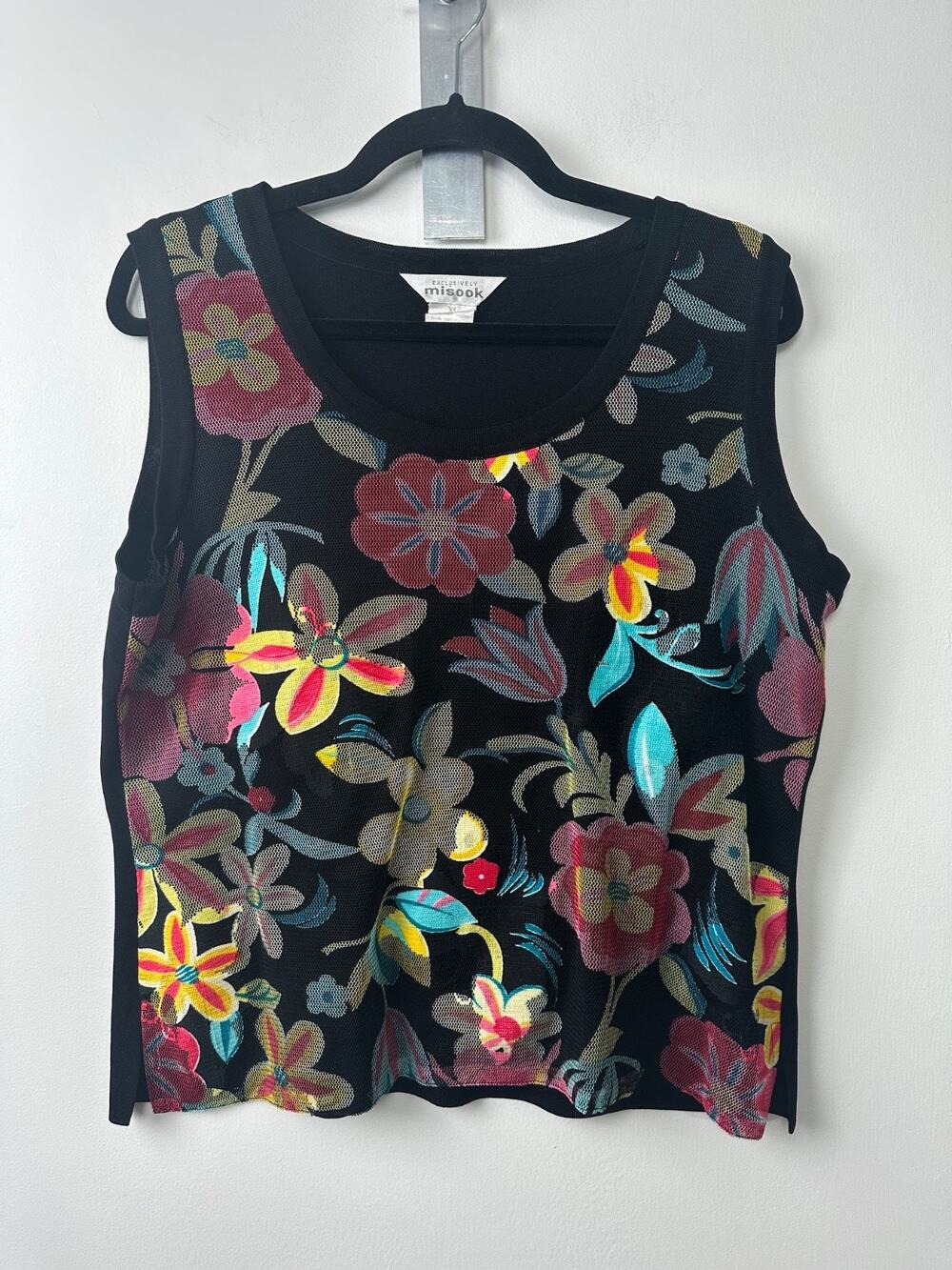 Exclusively Misook Women's XL FloralAcrylic Knit Tank Top Sleeveless Mesh C1